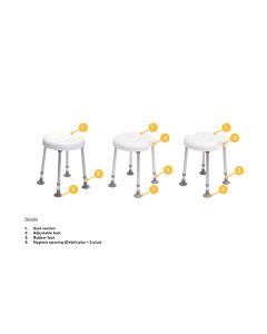 Shower stool Delphi Plus with one hygienic opening | White Colour | Anodized Aluminum